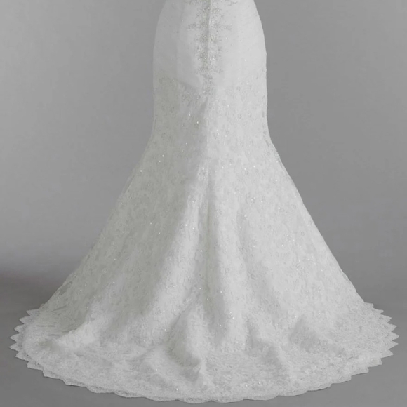 Oleg cassino  strapless sweetheart lace trumpet wedding dress gown sz 6P - Picture 4 of 12